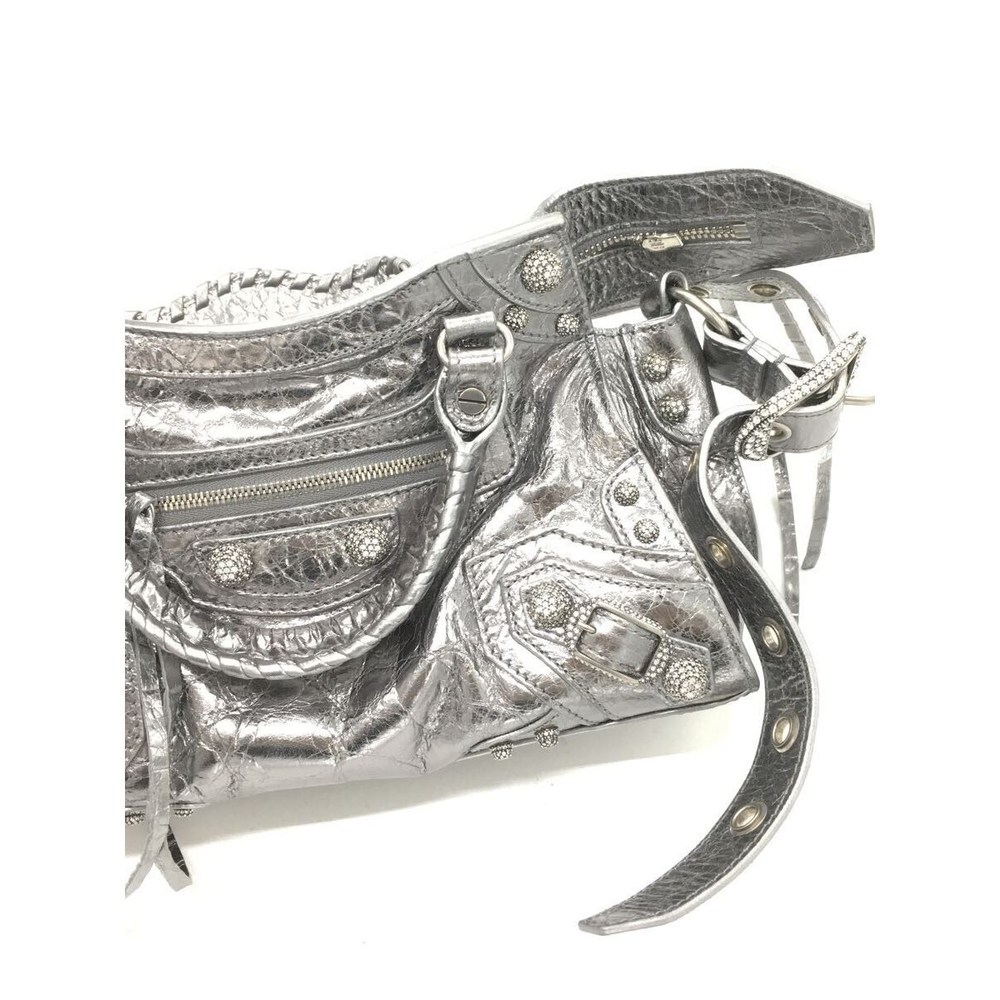 Balenciaga Lamb Leather Silver Shoulder Bag View 6